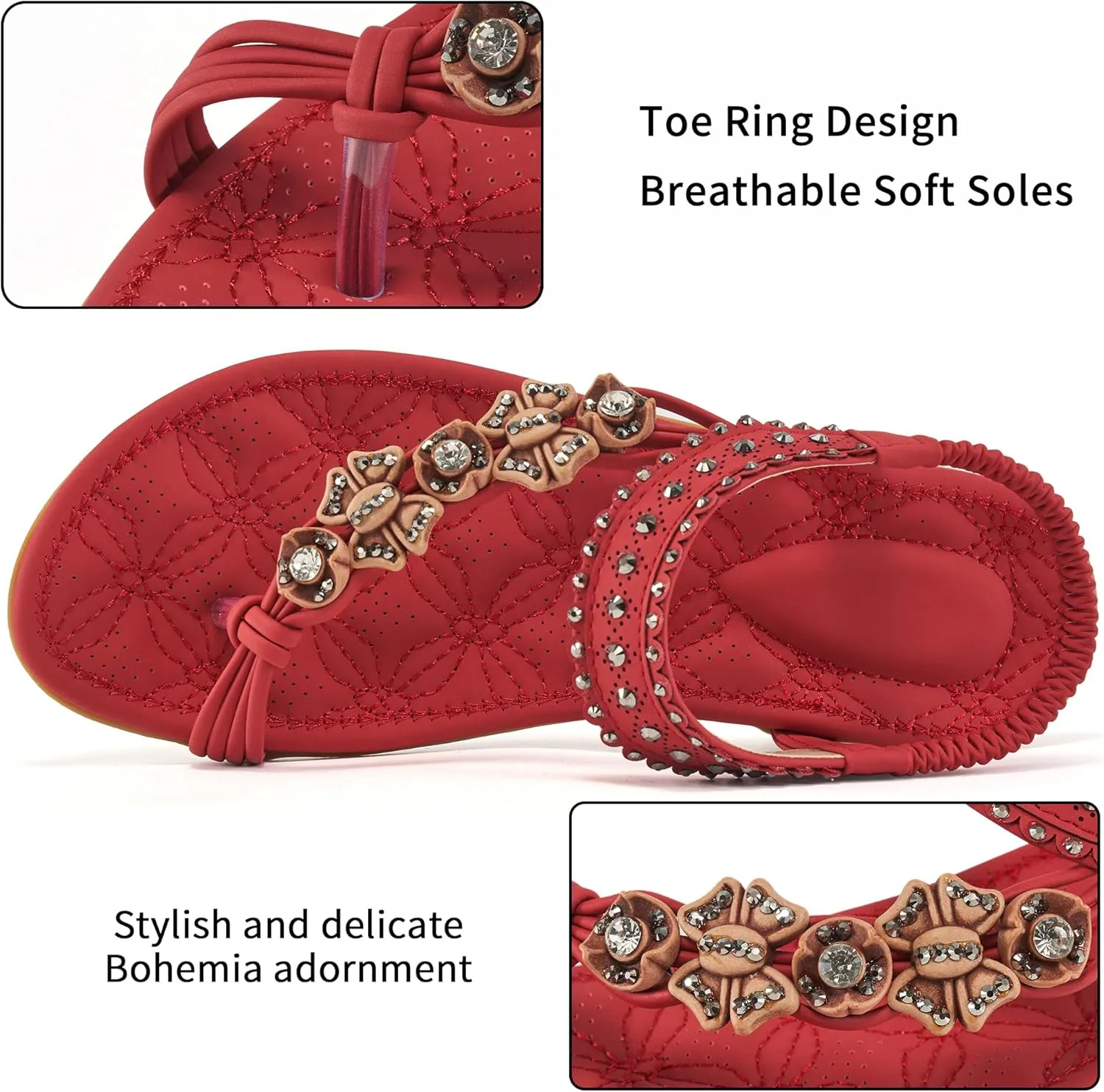 Alicegana Womens Sandals Dressy Flats: Bohemian Summer Comfortable Split Toe Shoes Walking Beach Gladiator