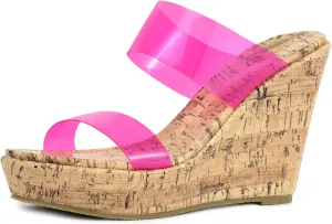 Allegra K Women's Clear Platform Transparent Straps Wedge Heels Sandals