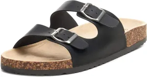 Alpine Swiss Mens Double Strap Contour Sandals | Adjustable Buckle Slides | Vegan Leather Footbed Sandals | Ergonomic Cork-Inspired Sole | Casual Summer Footwear Slip On Slides with Buckles