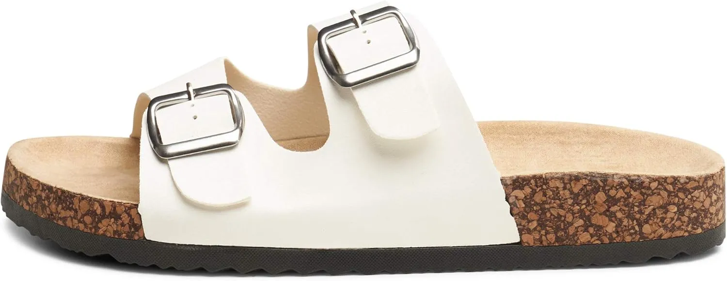 Alpine Swiss Womens Double Strap Contour Sandals | Adjustable Buckle Slides | Vegan Leather Footbed Sandals | Ergonomic Cork-Inspired Sole | Casual Summer Footwear Slip On Slides with Buckles