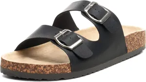 Alpine Swiss Womens Double Strap Contour Sandals | Adjustable Buckle Slides | Vegan Leather Footbed Sandals | Ergonomic Cork-Inspired Sole | Casual Summer Footwear Slip On Slides with Buckles