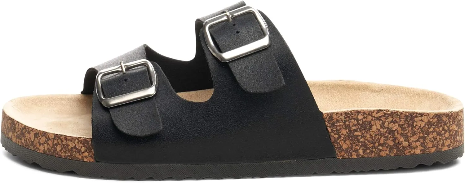Alpine Swiss Womens Double Strap Contour Sandals | Adjustable Buckle Slides | Vegan Leather Footbed Sandals | Ergonomic Cork-Inspired Sole | Casual Summer Footwear Slip On Slides with Buckles