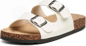 Alpine Swiss Womens Double Strap Contour Sandals | Adjustable Buckle Slides | Vegan Leather Footbed Sandals | Ergonomic Cork-Inspired Sole | Casual Summer Footwear Slip On Slides with Buckles