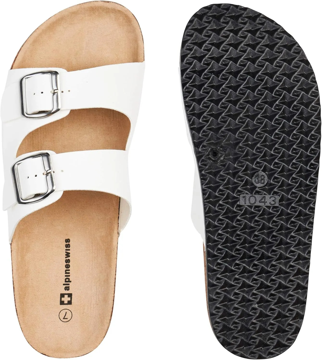 Alpine Swiss Womens Double Strap Contour Sandals | Adjustable Buckle Slides | Vegan Leather Footbed Sandals | Ergonomic Cork-Inspired Sole | Casual Summer Footwear Slip On Slides with Buckles
