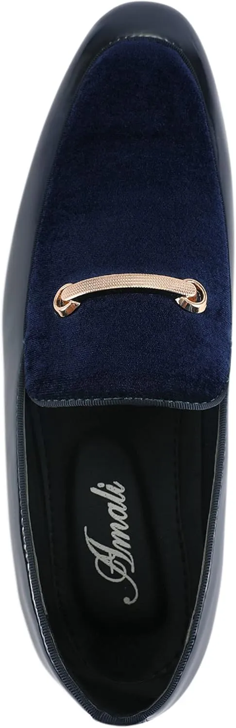 Amali Fay Velvet Men’s Slip-On Shoes with Gold Chain Ornament Dress Shoes for Men Velvet Formal Loafers for Men The Original Smoking Men Tuxedo Dress Shoes