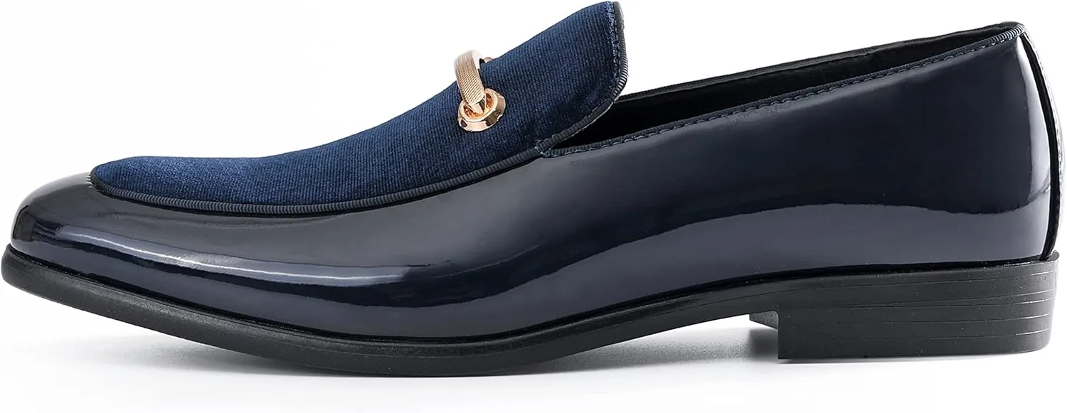 Amali Fay Velvet Men’s Slip-On Shoes with Gold Chain Ornament Dress Shoes for Men Velvet Formal Loafers for Men The Original Smoking Men Tuxedo Dress Shoes