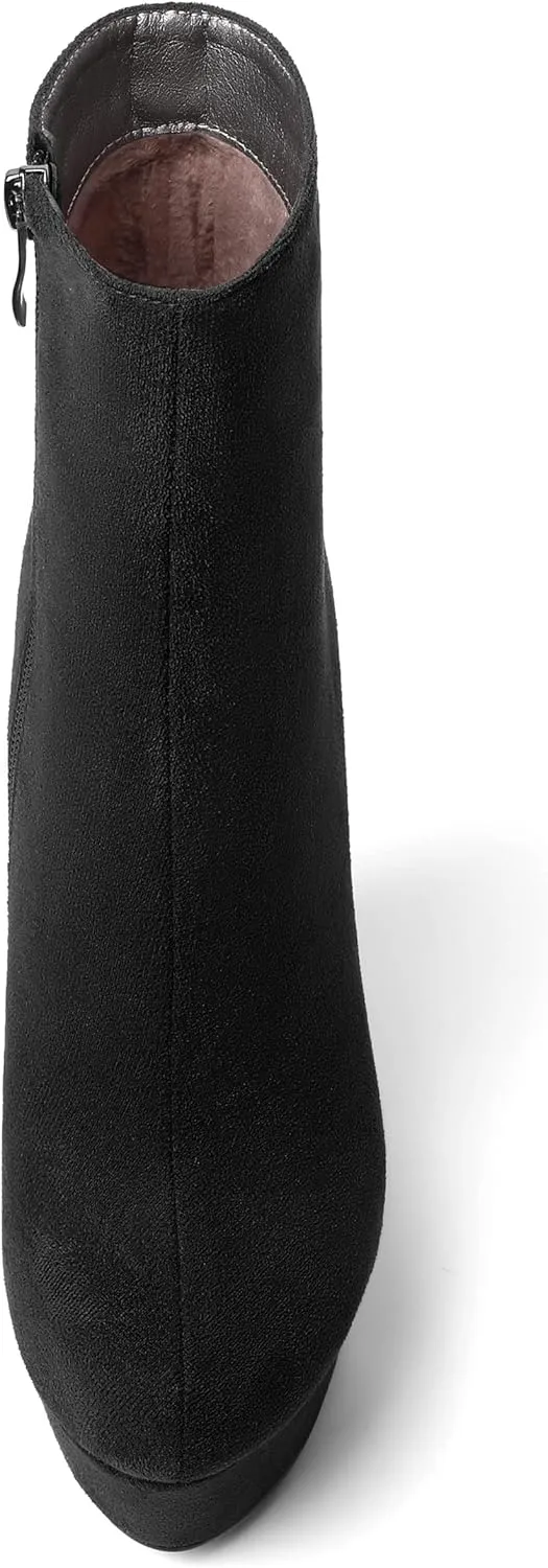 AMBELIGHT Womens Night Club Suede Round Toe Fashion Booties Platform Zip Wedge High Heel Ankle High Boots 6 Inch