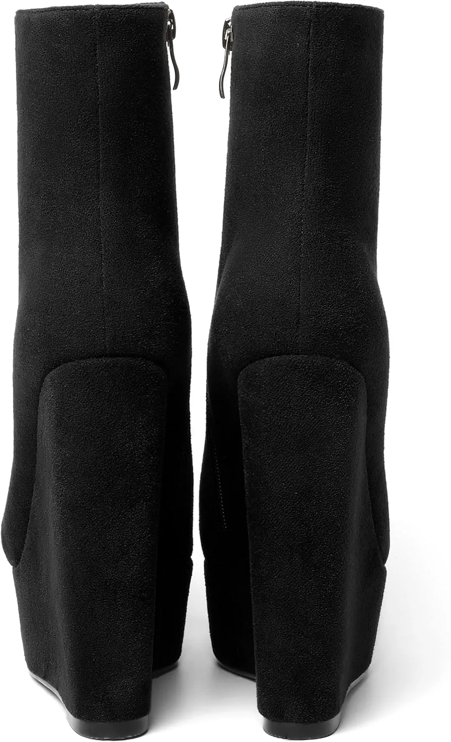 AMBELIGHT Womens Night Club Suede Round Toe Fashion Booties Platform Zip Wedge High Heel Ankle High Boots 6 Inch