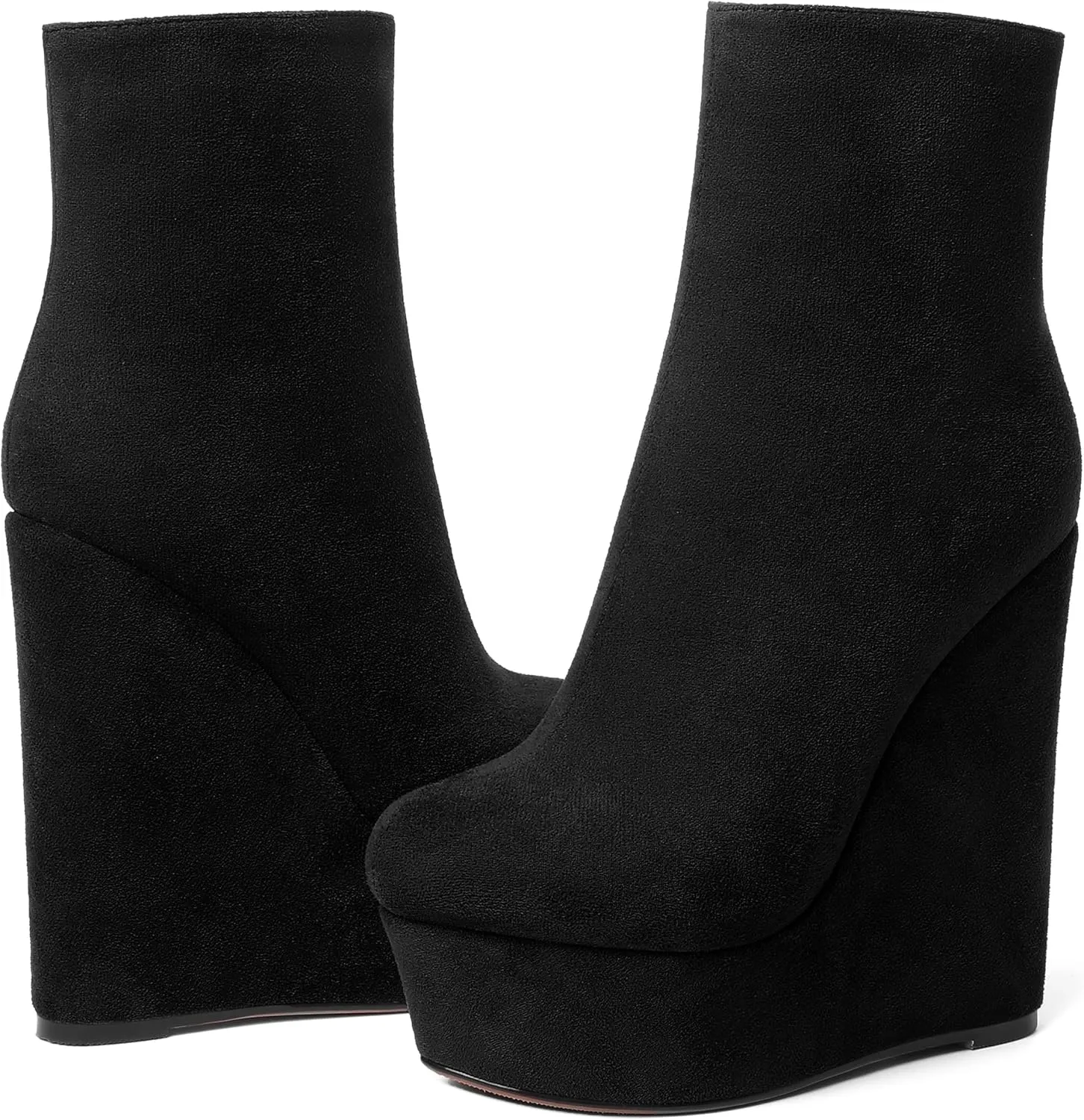 AMBELIGHT Womens Night Club Suede Round Toe Fashion Booties Platform Zip Wedge High Heel Ankle High Boots 6 Inch