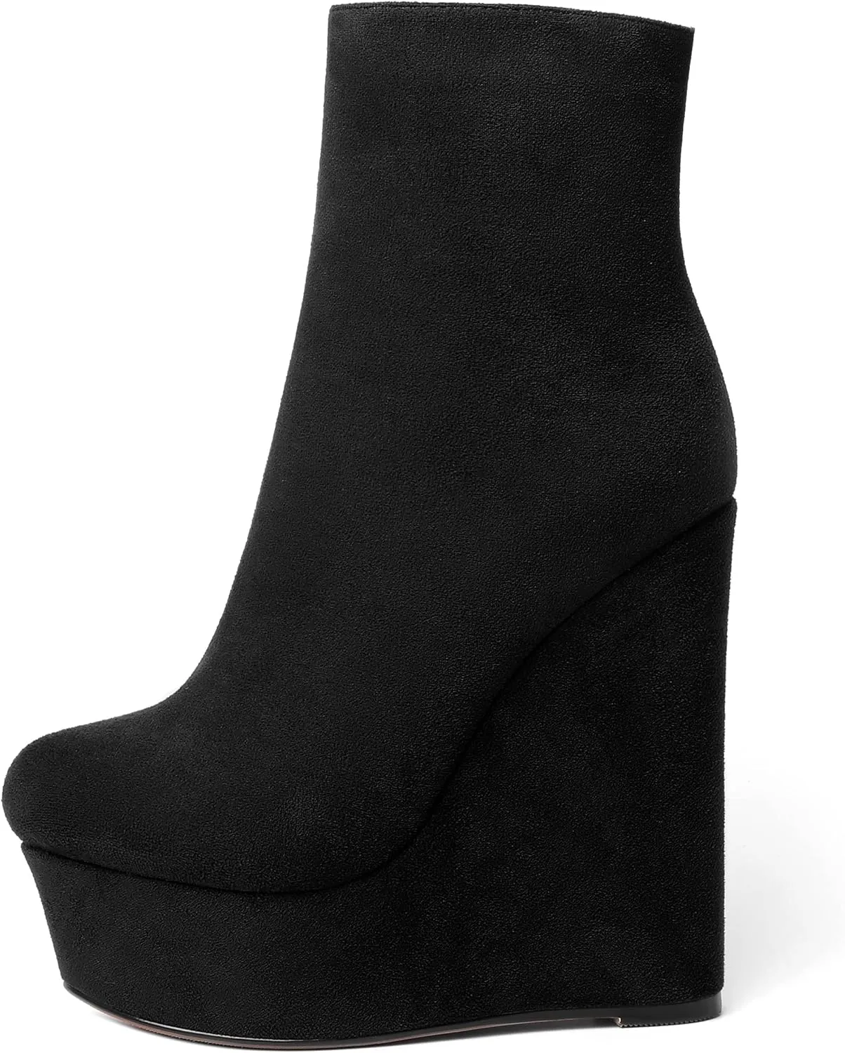 AMBELIGHT Womens Night Club Suede Round Toe Fashion Booties Platform Zip Wedge High Heel Ankle High Boots 6 Inch