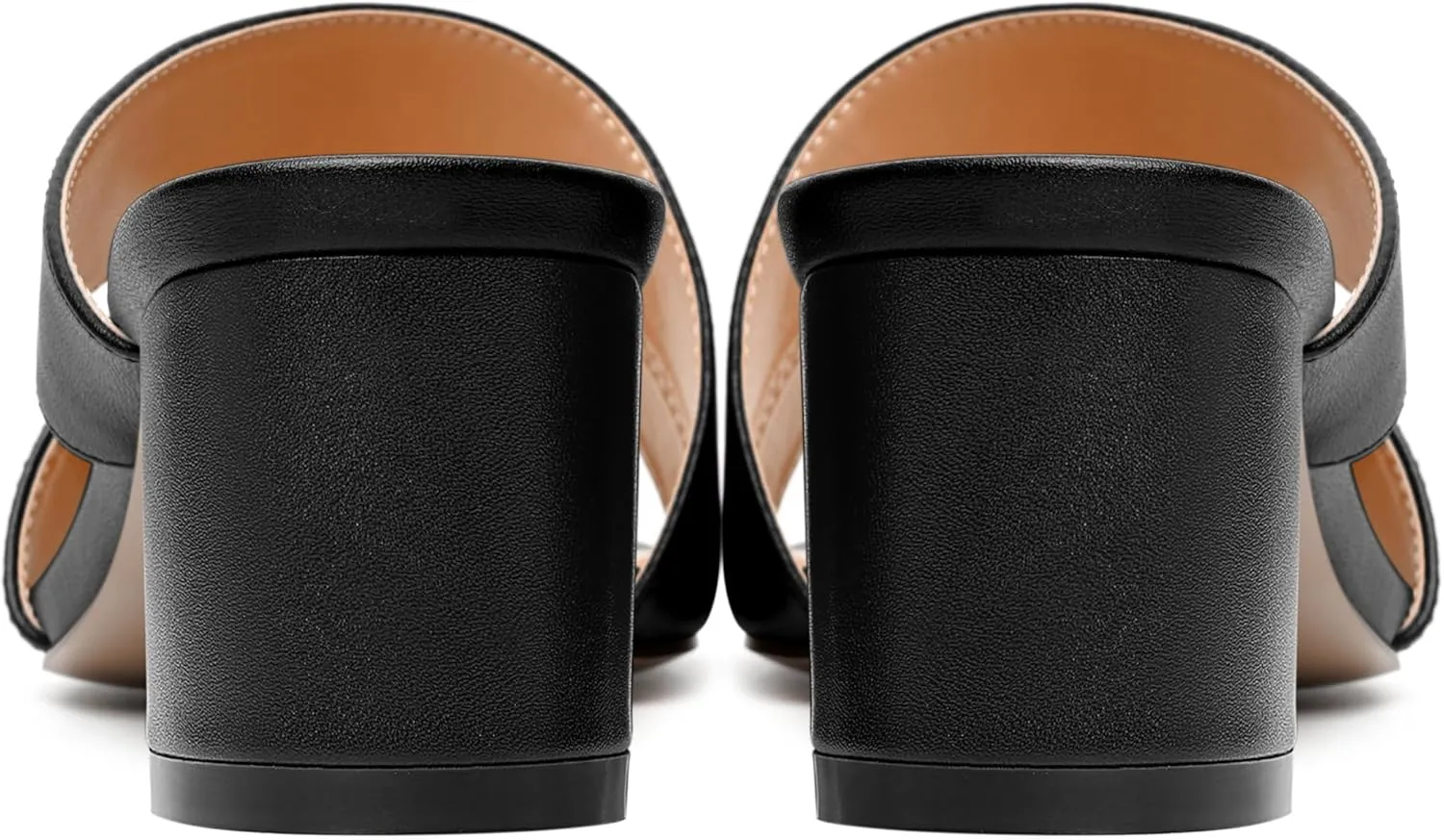 AMBELIGHT Womens Square Toe Slip On Solid Dress Matte Night Club Chunky Low Heel Sandals 2 Inch
