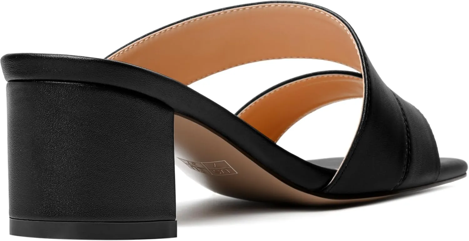 AMBELIGHT Womens Square Toe Slip On Solid Dress Matte Night Club Chunky Low Heel Sandals 2 Inch