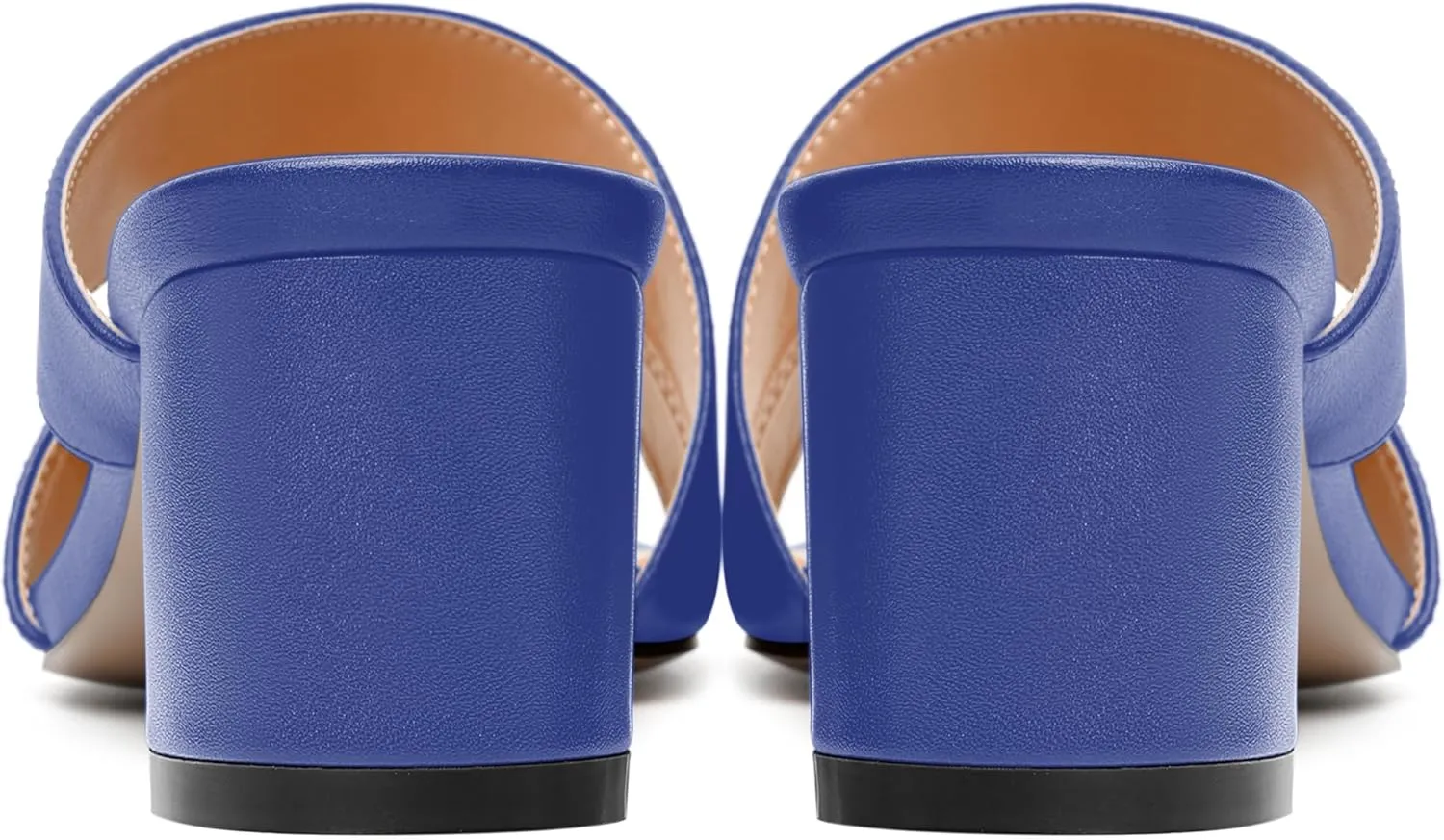 AMBELIGHT Womens Square Toe Slip On Solid Dress Matte Night Club Chunky Low Heel Sandals 2 Inch