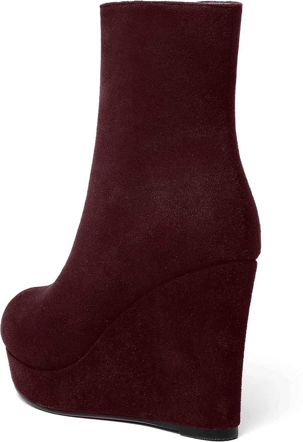 AMBELIGHT Womens Suede Round Toe Wedge Boots Night Club Zip Fashion Platform Wedge High Heel Ankle High Boots 4 Inch