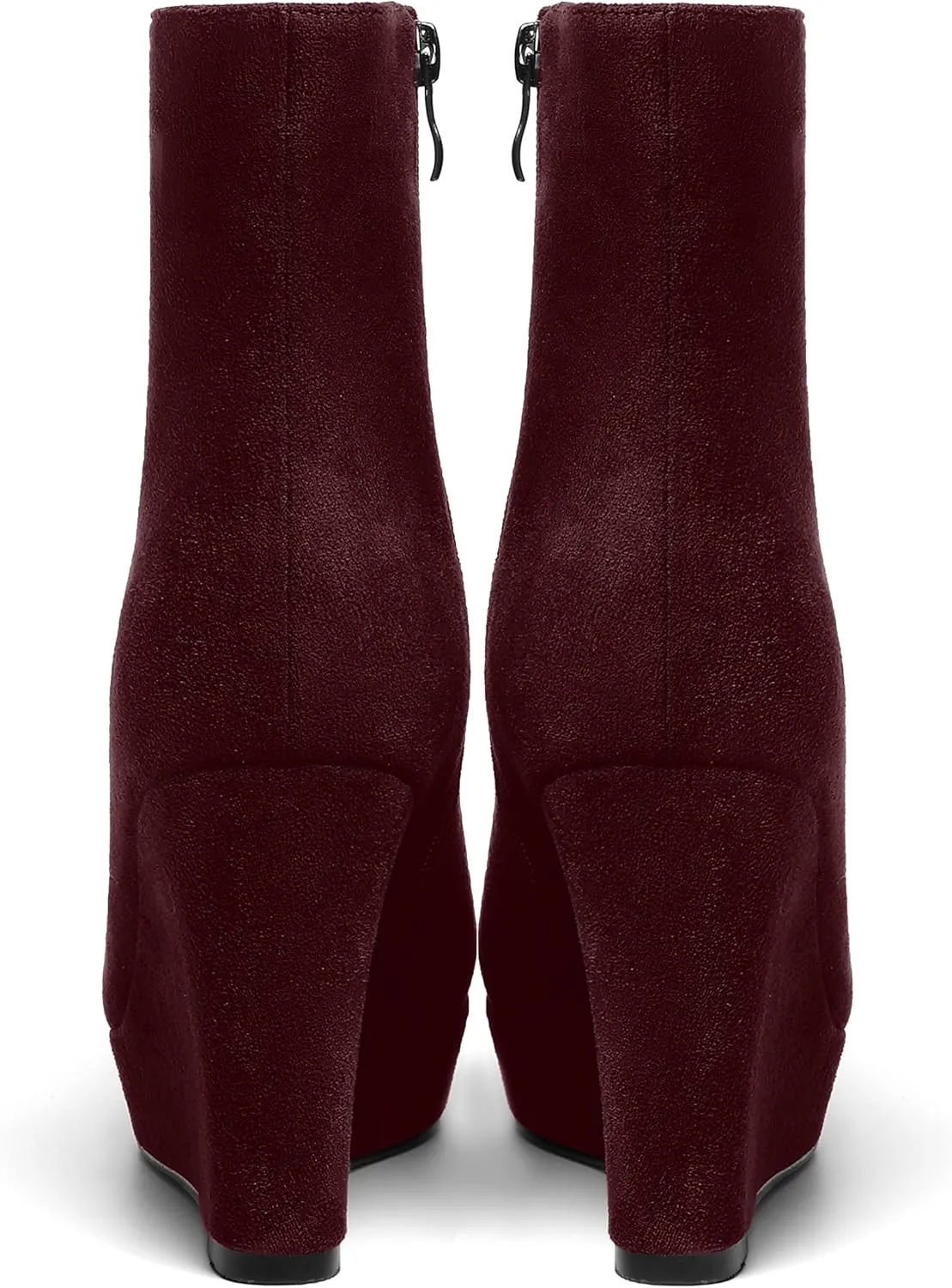 AMBELIGHT Womens Suede Round Toe Wedge Boots Night Club Zip Fashion Platform Wedge High Heel Ankle High Boots 4 Inch