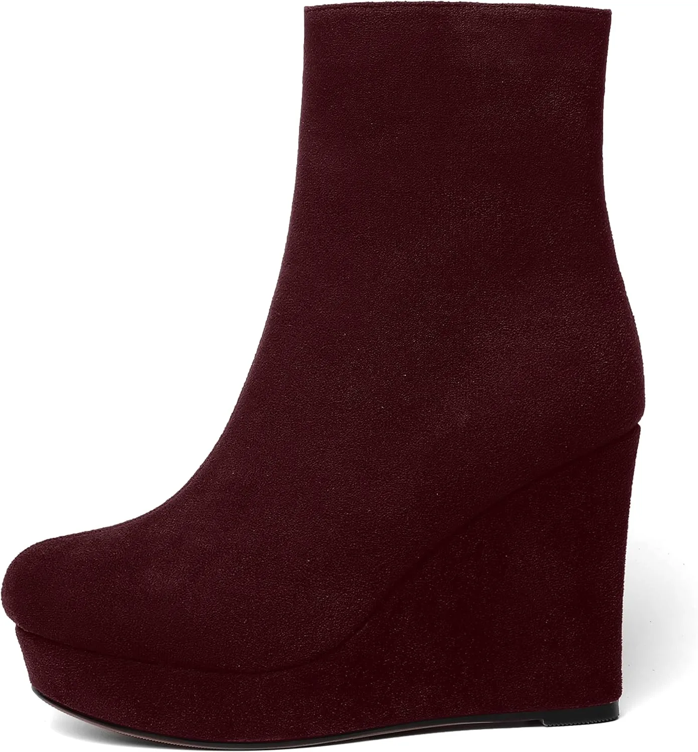 AMBELIGHT Womens Suede Round Toe Wedge Boots Night Club Zip Fashion Platform Wedge High Heel Ankle High Boots 4 Inch