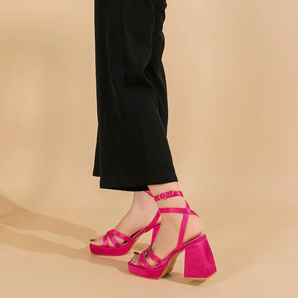 Amoji Women's 4 Inch Platform Chunky Heel Strappy Ankle Strap Block Heeled Sandals 305
