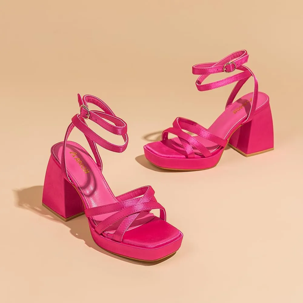 Amoji Women's 4 Inch Platform Chunky Heel Strappy Ankle Strap Block Heeled Sandals 305