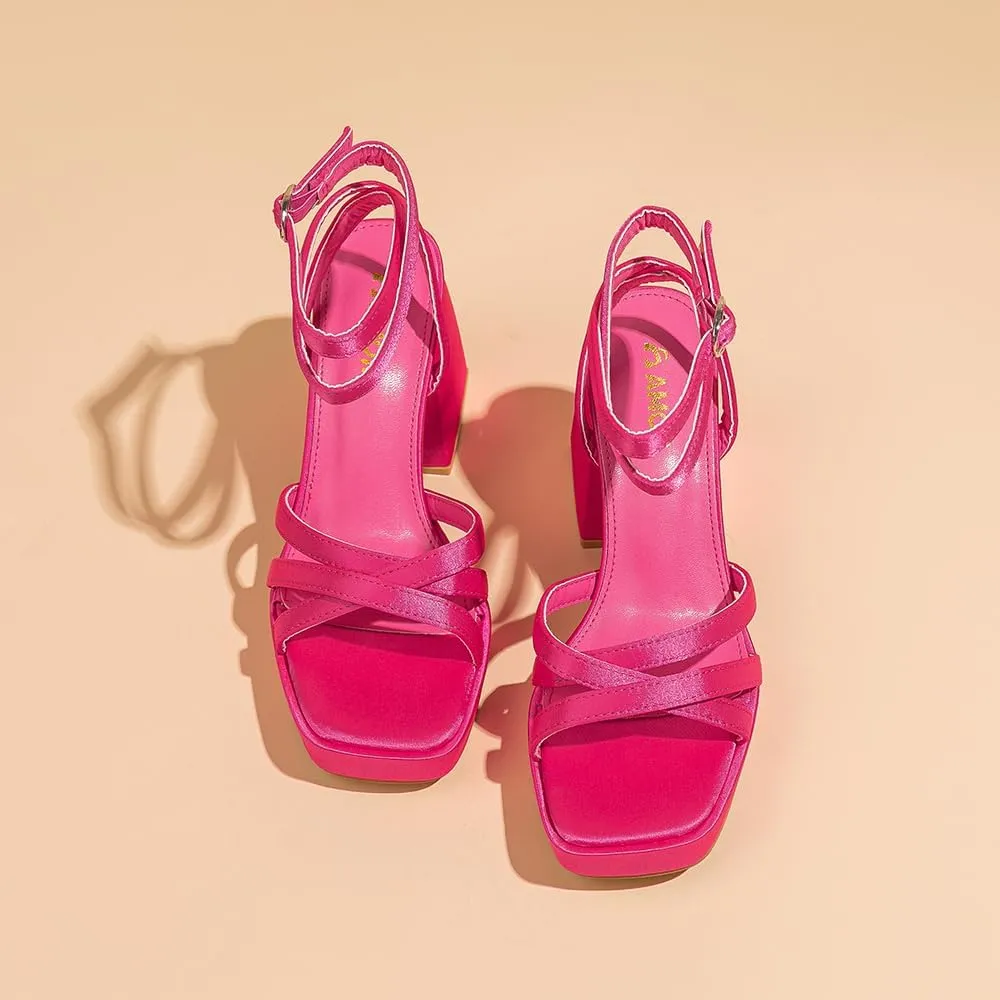 Amoji Women's 4 Inch Platform Chunky Heel Strappy Ankle Strap Block Heeled Sandals 305