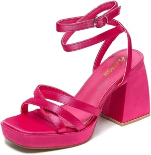 Amoji Women's 4 Inch Platform Chunky Heel Strappy Ankle Strap Block Heeled Sandals 305