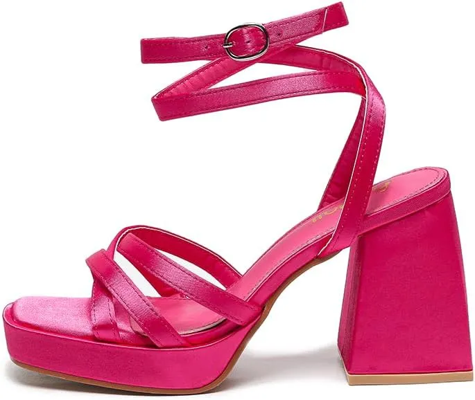 Amoji Women's 4 Inch Platform Chunky Heel Strappy Ankle Strap Block Heeled Sandals 305