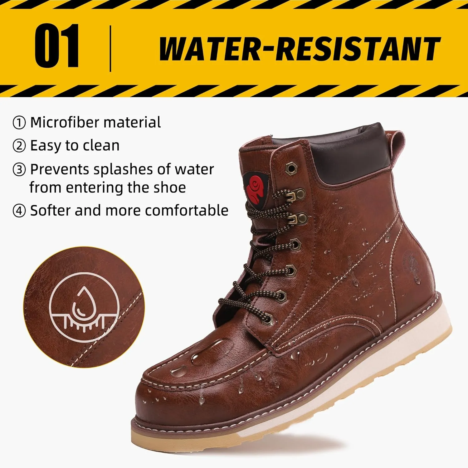 ANGRYRAM Work Boots for Men Steel/Soft Toe Boots,Waterproof Slip Resistant Industrial & Construction Work Boots