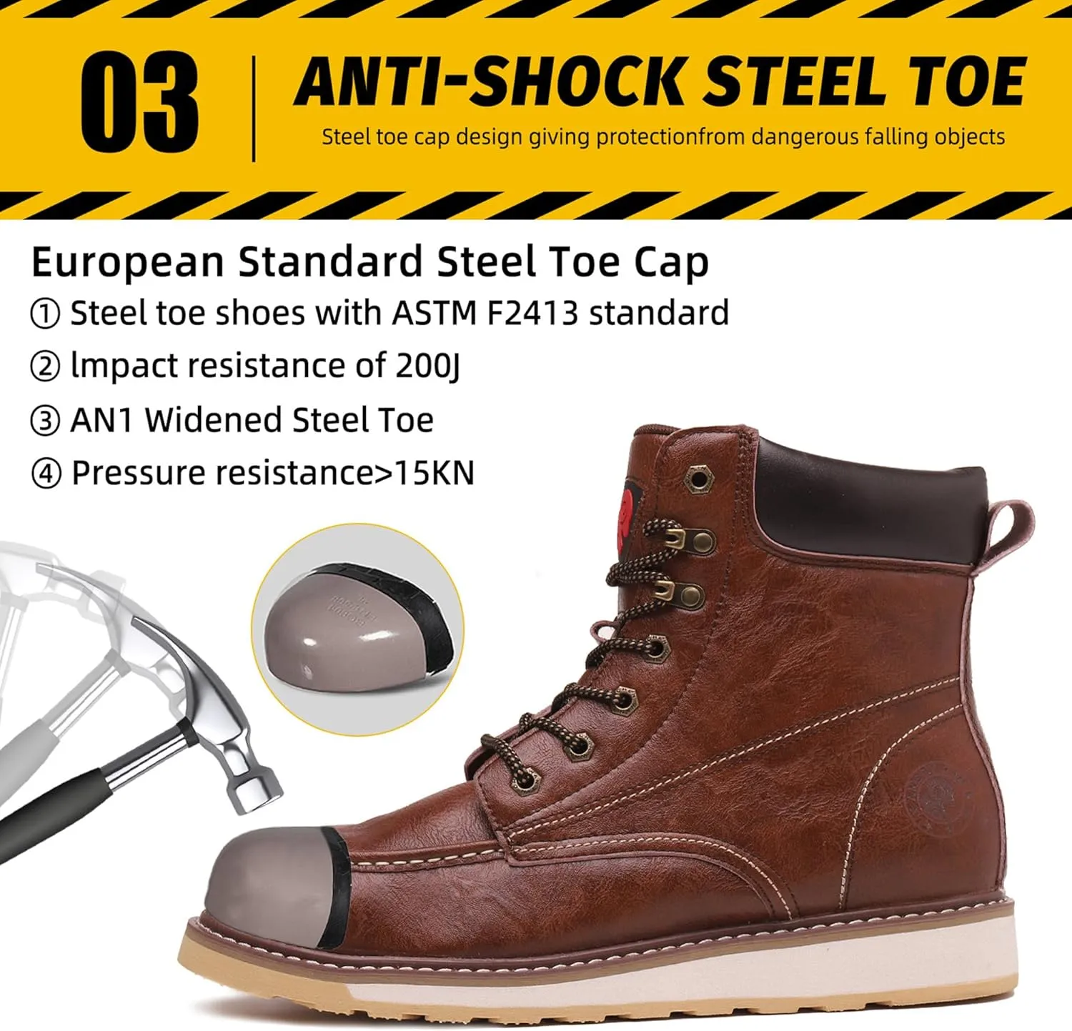ANGRYRAM Work Boots for Men Steel/Soft Toe Boots,Waterproof Slip Resistant Industrial & Construction Work Boots