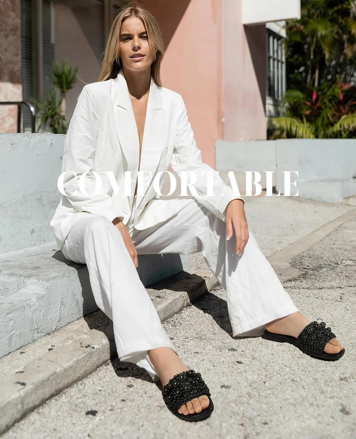 Ankis Black White Sandals Women Flat Sandals Comfortable Womens Slide Sandals Fashion Flat Sandals for Women 2025 Summer