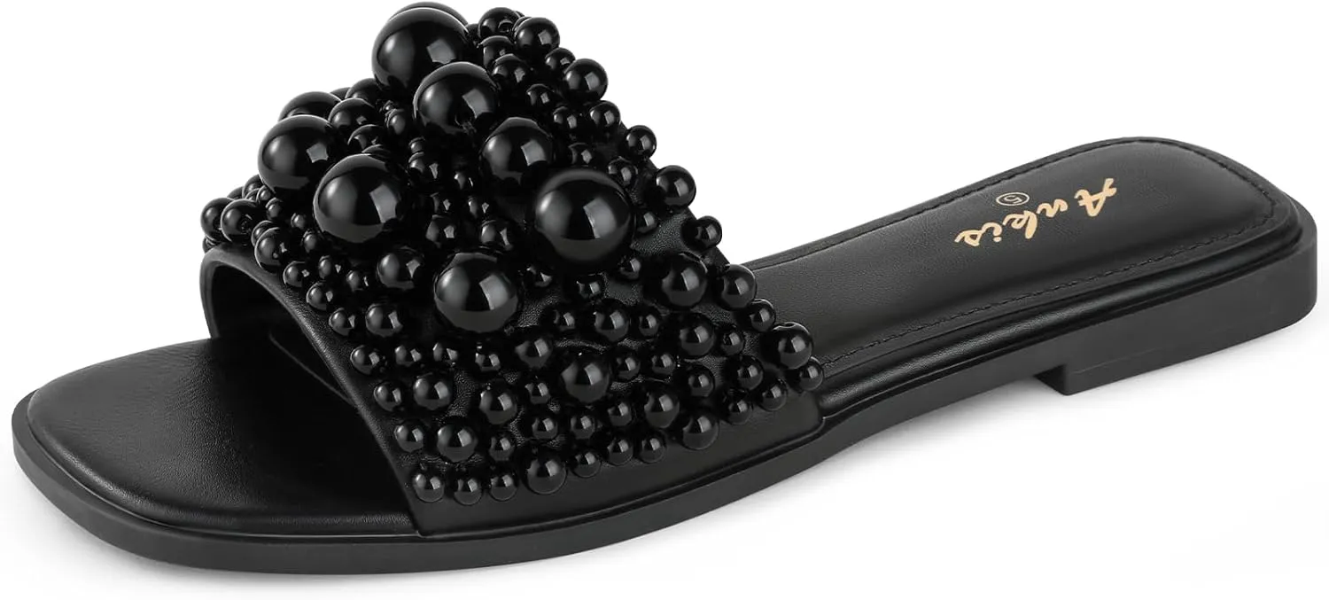 Ankis Black White Sandals Women Flat Sandals Comfortable Womens Slide Sandals Fashion Flat Sandals for Women 2025 Summer