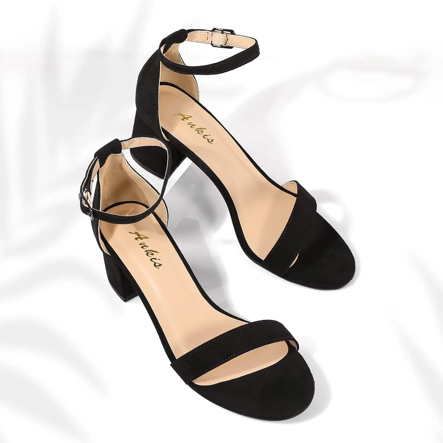 Ankis Nude Silver Black Heels Women's Open Toe Ankle Strap Block Chunky Low Heeled Sandal Comfortable Office Wedding Dress Pump Shoes Standard Size 2.25 Inches Heel Design
