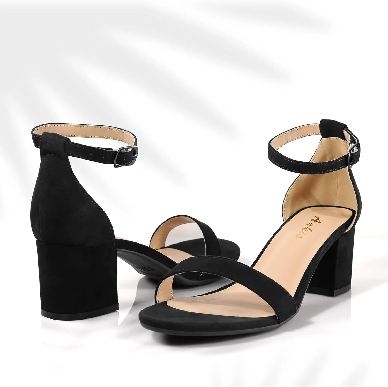 Ankis Nude Silver Black Heels Women's Open Toe Ankle Strap Block Chunky Low Heeled Sandal Comfortable Office Wedding Dress Pump Shoes Standard Size 2.25 Inches Heel Design