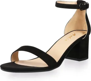 Ankis Nude Silver Black Heels Women's Open Toe Ankle Strap Block Chunky Low Heeled Sandal Comfortable Office Wedding Dress Pump Shoes Standard Size 2.25 Inches Heel Design