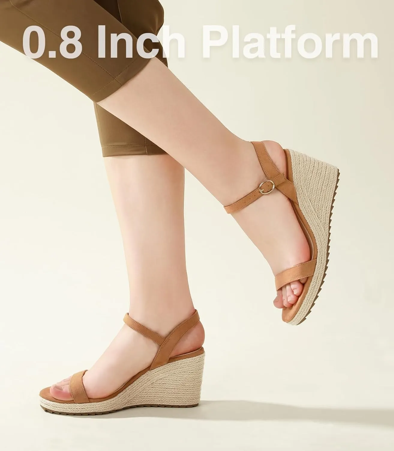Ankis Platform Wedge Sandals for Women, Black Brown White Nude Espadrille Womens Wedge Sandals Comfortable Open Toe Ankle Strap High Heel Wedges for Women Dressy Summer -3.4Inch