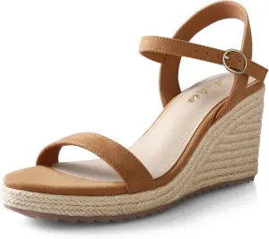 Ankis Platform Wedge Sandals for Women, Black Brown White Nude Espadrille Womens Wedge Sandals Comfortable Open Toe Ankle Strap High Heel Wedges for Women Dressy Summer -3.4Inch