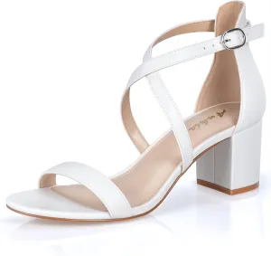 Ankis Silver Gold Nude Black White 2.25Inches Strappy Block Heels Comfy Grace Sandals Open Toe Chunky Dress Wedding Party Prom Heels with Adjustable Cross Strap