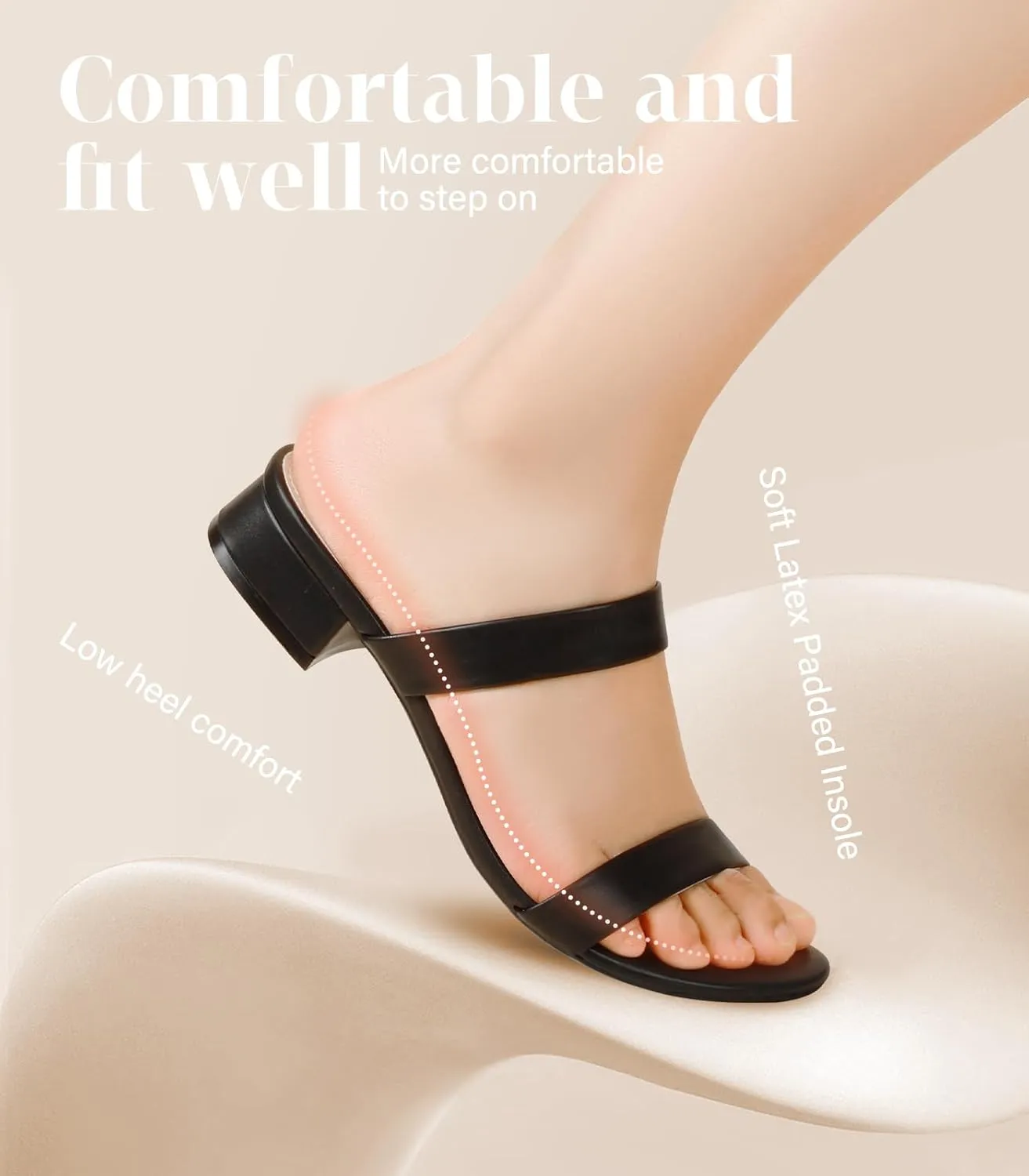 Ankis Women Black White Nude Clear Heels Sandals - 1 Inch Heels for Women Low Chunky Block Heels Comfortable Two Strap Open Toe Flat Sandals Shoe for Dressy Wedding Summer