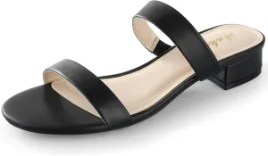 Ankis Women Black White Nude Clear Heels Sandals - 1 Inch Heels for Women Low Chunky Block Heels Comfortable Two Strap Open Toe Flat Sandals Shoe for Dressy Wedding Summer