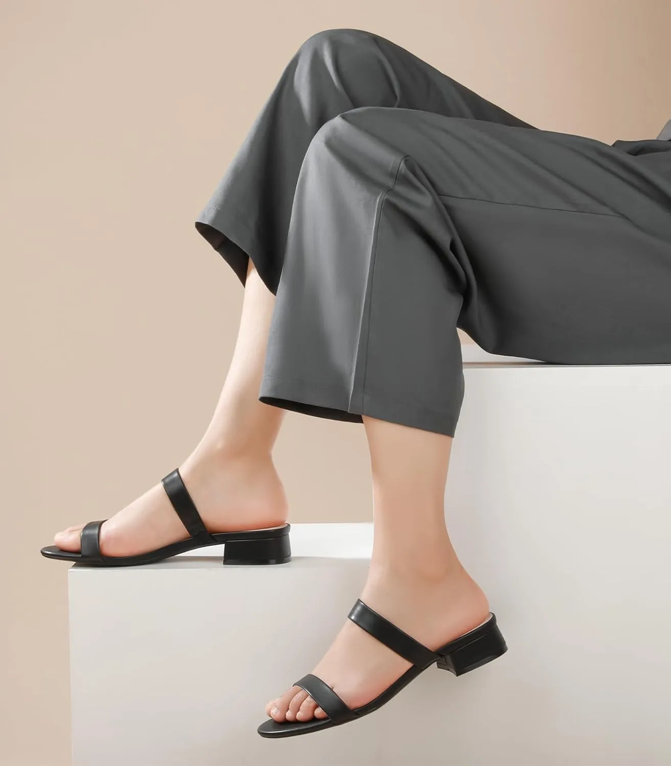 Ankis Women Black White Nude Clear Heels Sandals - 1 Inch Heels for Women Low Chunky Block Heels Comfortable Two Strap Open Toe Flat Sandals Shoe for Dressy Wedding Summer