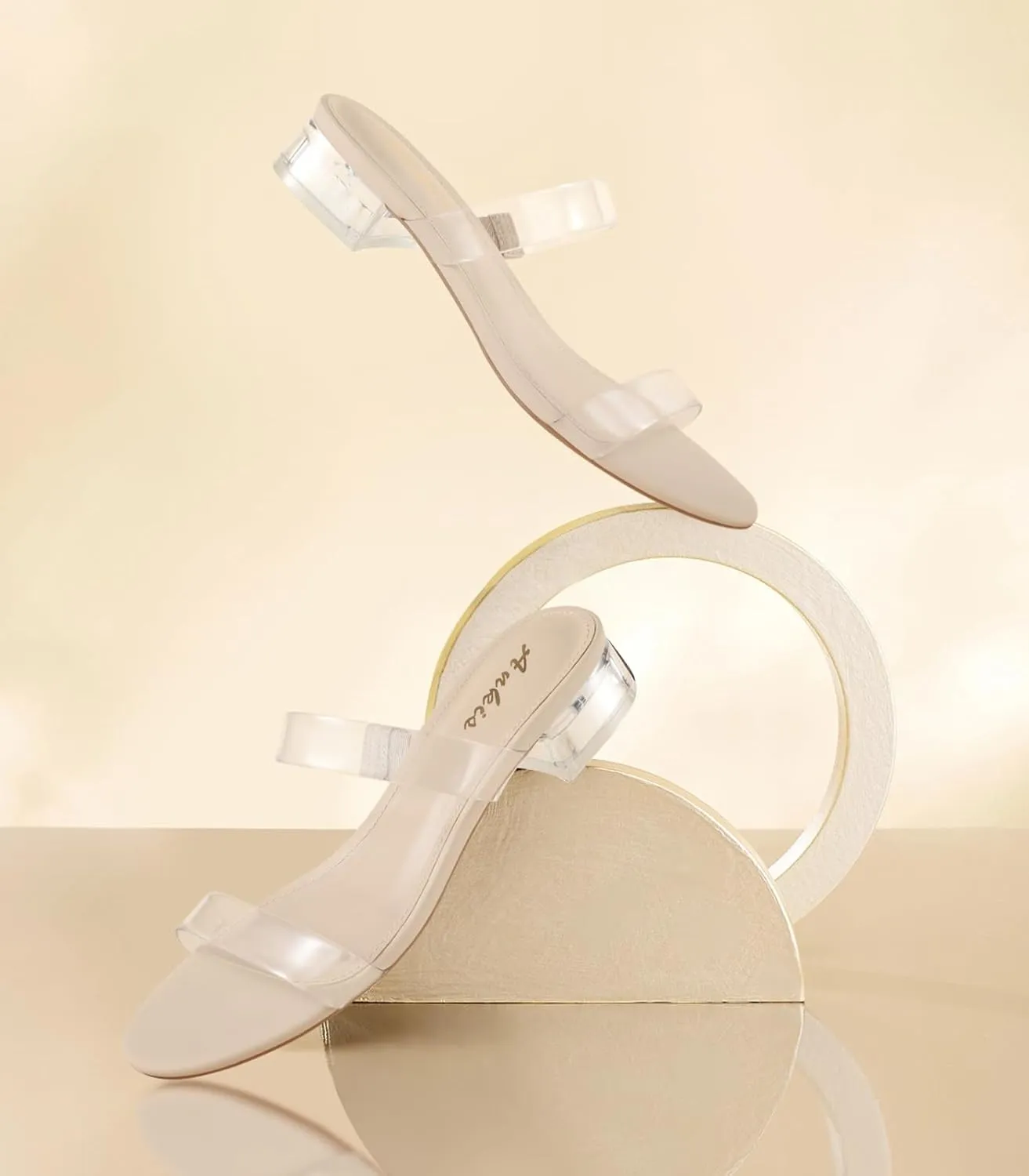 Ankis Women Black White Nude Clear Heels Sandals - 1 Inch Heels for Women Low Chunky Block Heels Comfortable Two Strap Open Toe Flat Sandals Shoe for Dressy Wedding Summer