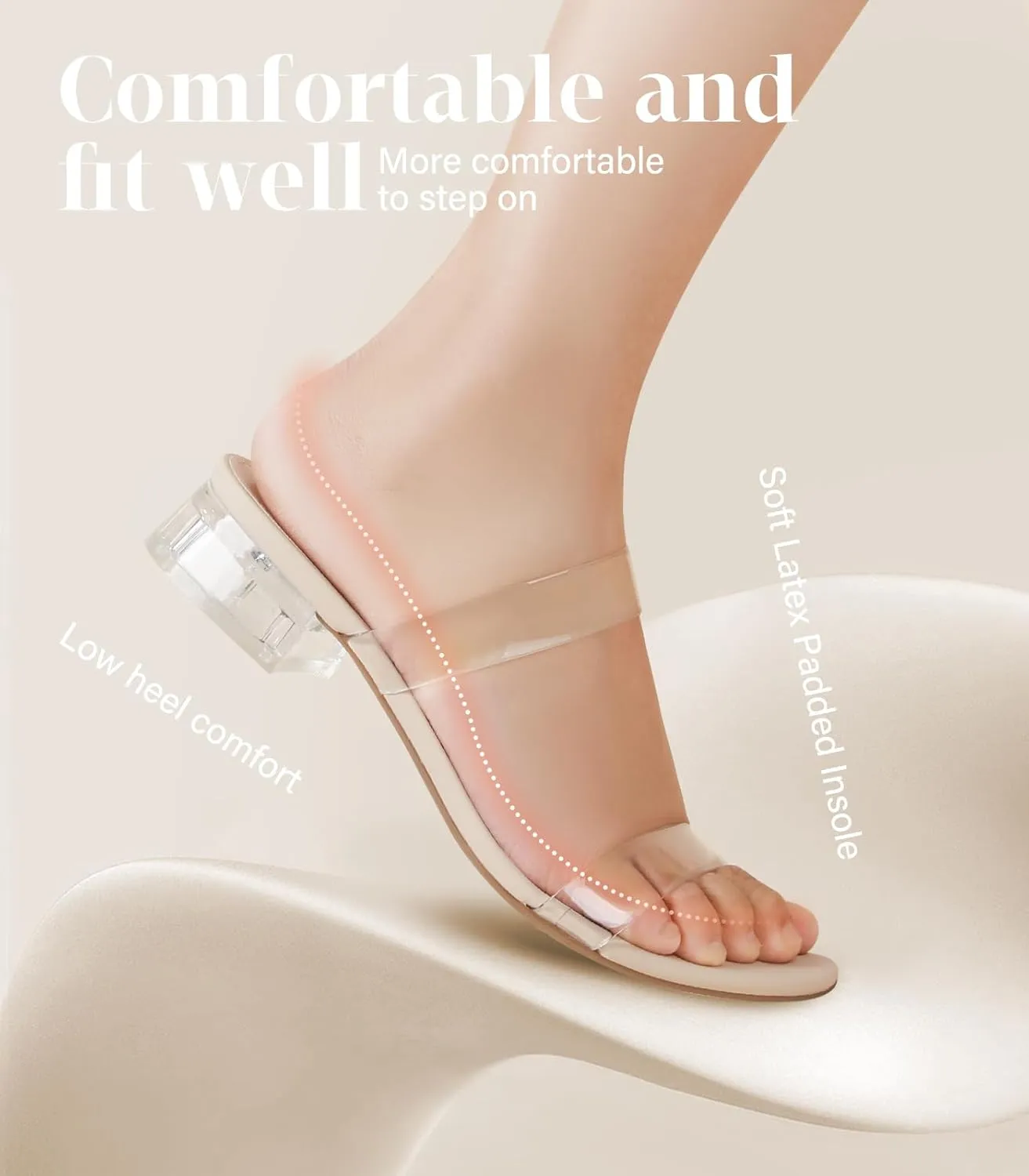 Ankis Women Black White Nude Clear Heels Sandals - 1 Inch Heels for Women Low Chunky Block Heels Comfortable Two Strap Open Toe Flat Sandals Shoe for Dressy Wedding Summer