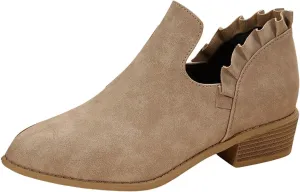 Ankle Boots for Women Chunky Stacked Low Heel Boots Fall Cutout Booties Causal Ruffle Slip On Dress Short Booties Shoes