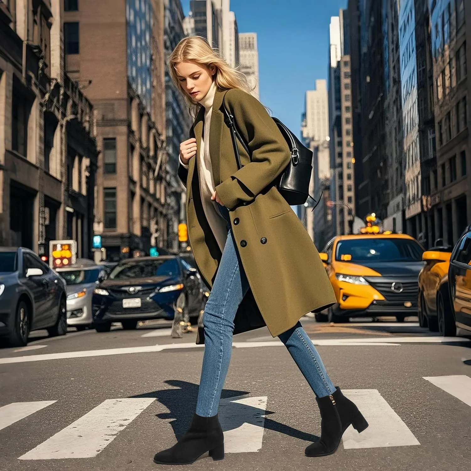 Ankle Boots for Women Low Heel Suede Wide Width Chunky Short Booties Comfortable Fashion Work Winter Boots 2 Inch