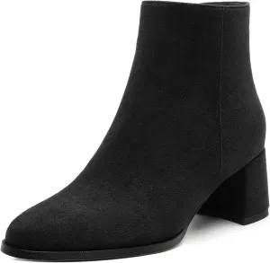 Ankle Boots for Women Low Heel Suede Wide Width Chunky Short Booties Comfortable Fashion Work Winter Boots 2 Inch