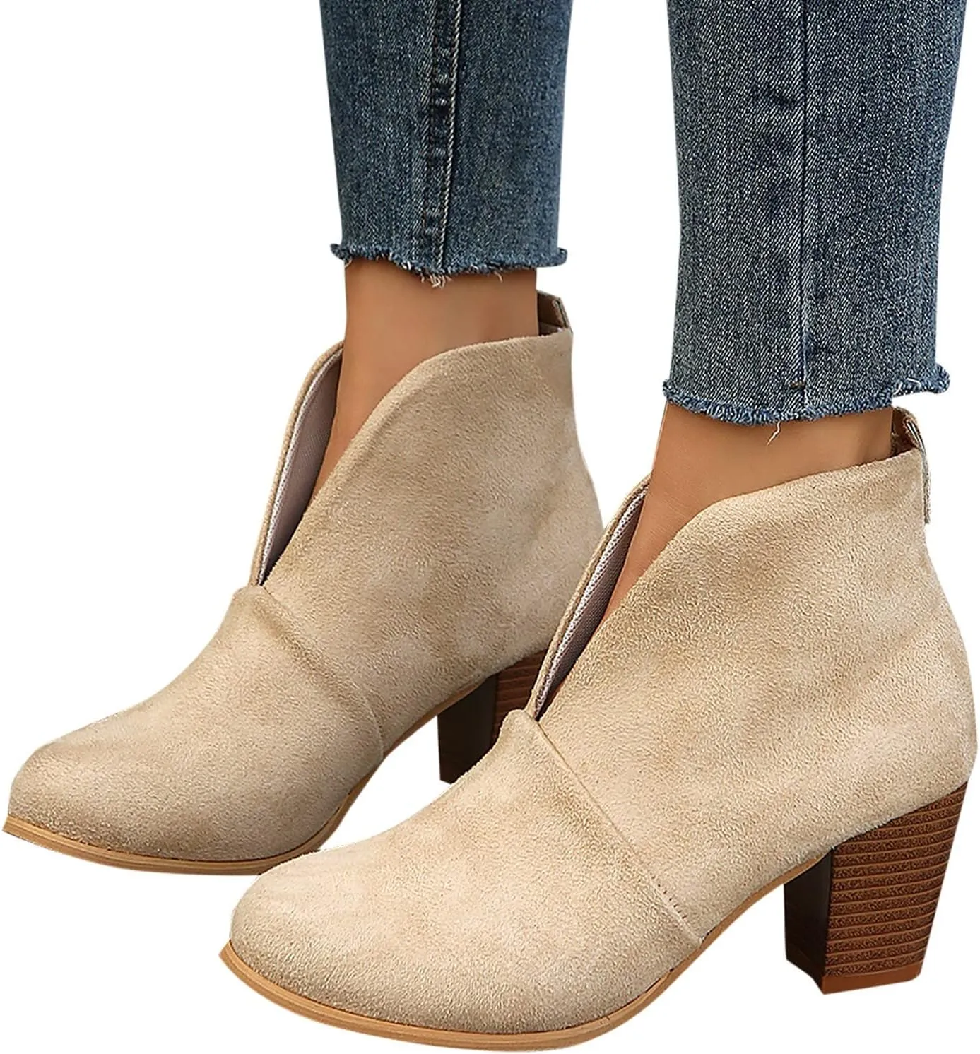 Ankle Boots for Women Platform Low Heel Ankle Boots Western Cowboy Pointed Toe Fashion Retro Classic Pull-On Ankle Boots