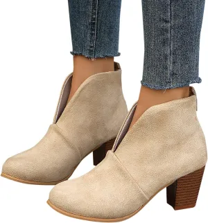 Ankle Boots for Women Platform Low Heel Ankle Boots Western Cowboy Pointed Toe Fashion Retro Classic Pull-On Ankle Boots