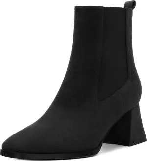 Ankle Boots for Women，Fashionable Soft Elastic Ankle Boots，Square Toe Chunky Mid Heel Women's Ankle Booties