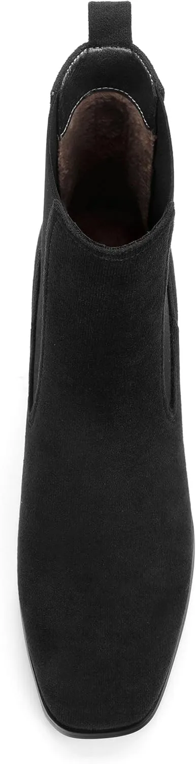 Ankle Boots for Women，Fashionable Soft Elastic Ankle Boots，Square Toe Chunky Mid Heel Women's Ankle Booties