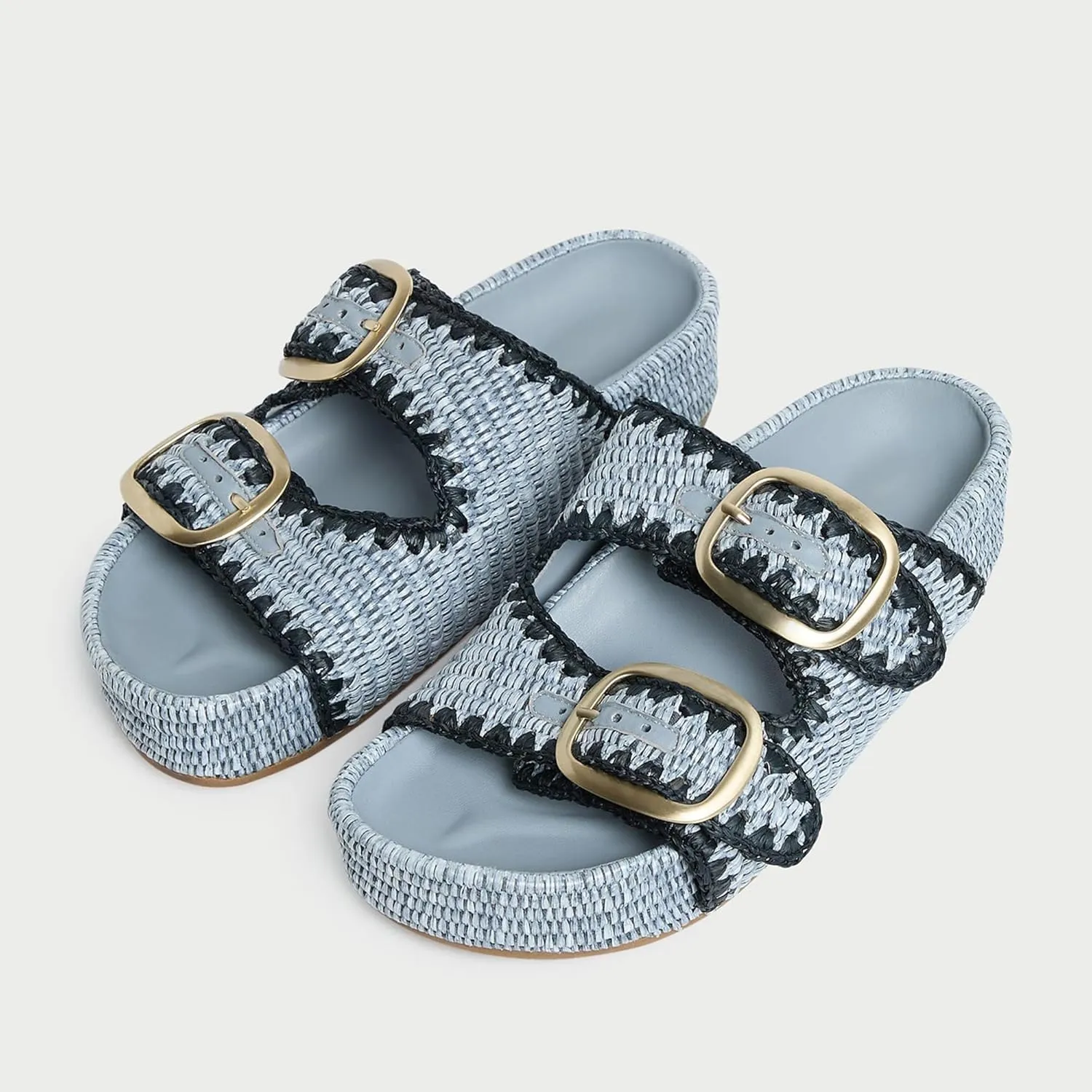 Arqa Raffia Platform Sandals for Women Open Toe Natural Straw Footbed Slides Comfortable Casual Adjustable Buckle Strap Woven Flatform Sandal Summer Beach Wedge Heel Slippers