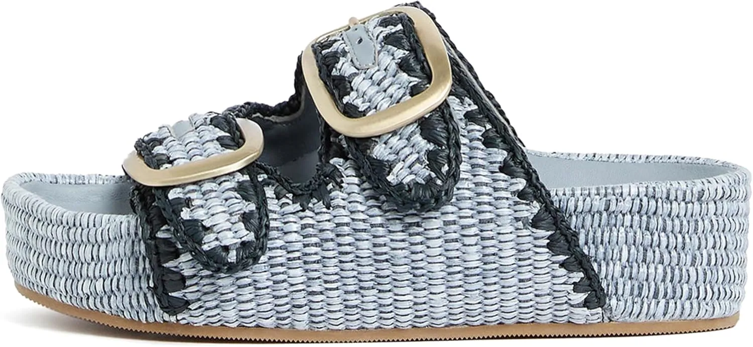 Arqa Raffia Platform Sandals for Women Open Toe Natural Straw Footbed Slides Comfortable Casual Adjustable Buckle Strap Woven Flatform Sandal Summer Beach Wedge Heel Slippers