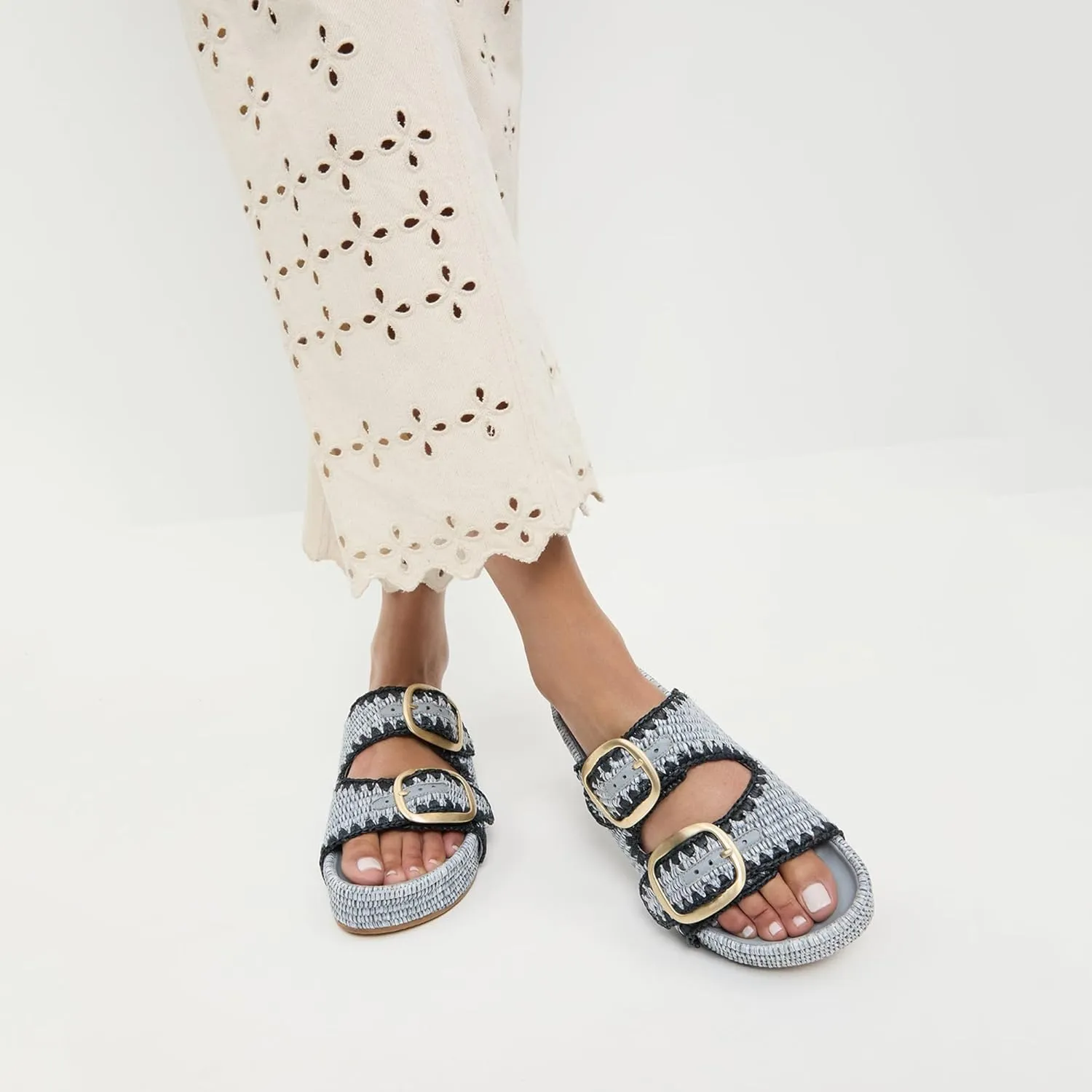 Arqa Raffia Platform Sandals for Women Open Toe Natural Straw Footbed Slides Comfortable Casual Adjustable Buckle Strap Woven Flatform Sandal Summer Beach Wedge Heel Slippers